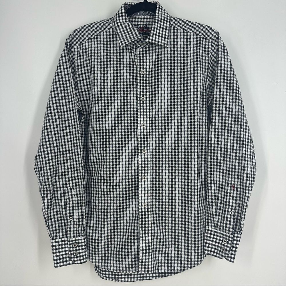 ROBERT GRAHAM Men’s Black and White Plaid Flip Cuff Button Down Sz S Classic Fit